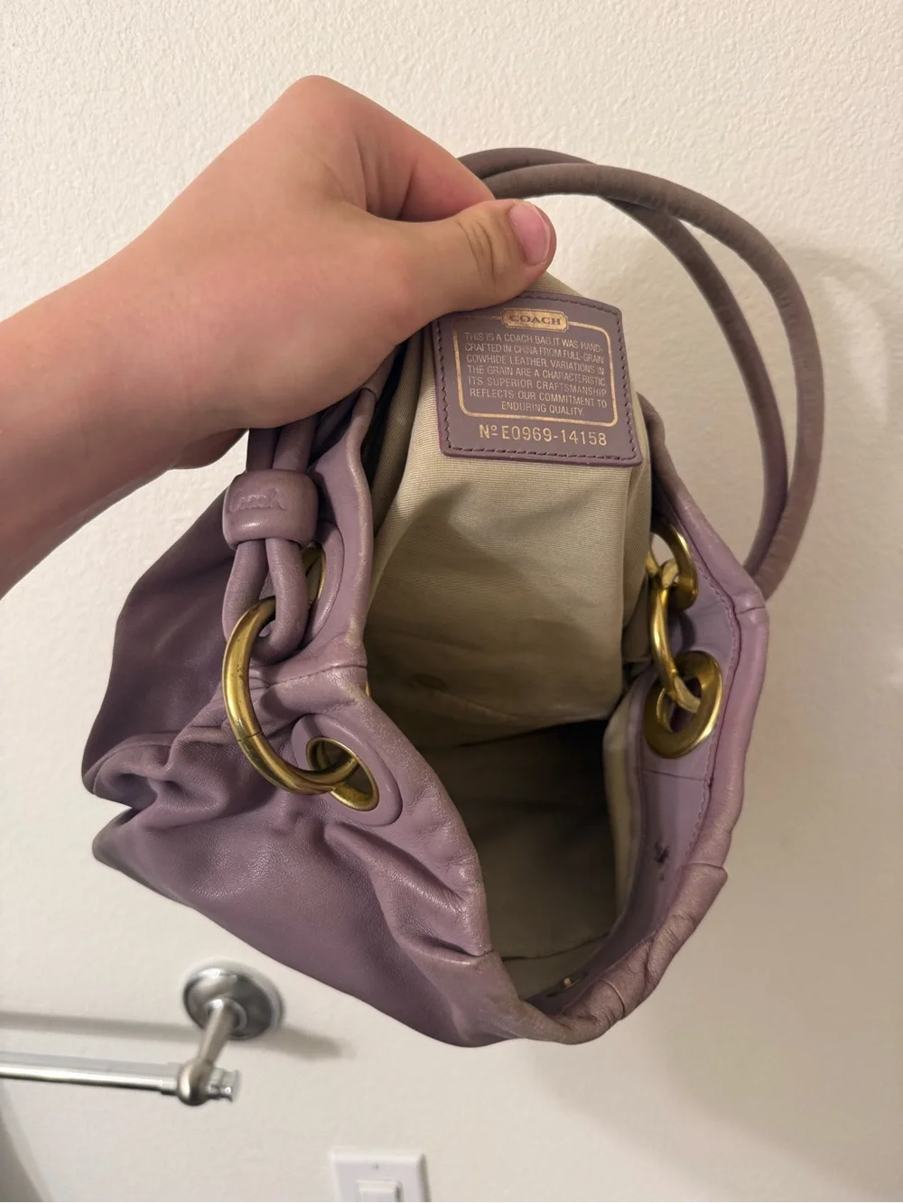 Rare Coach light purple leather shoulder bag, hobo/y2k USED!